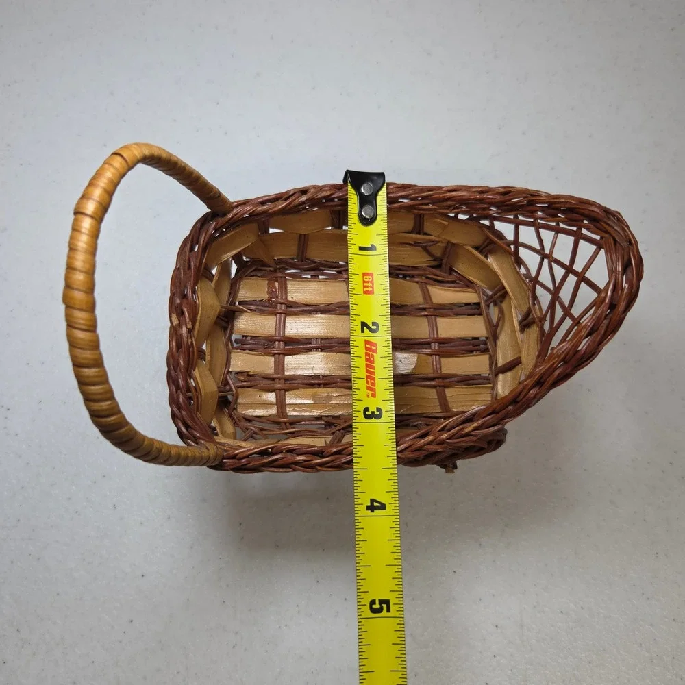 Vintage‎ Miniature Wicker Basket Wagon Small Decorative Cart Brown Wood